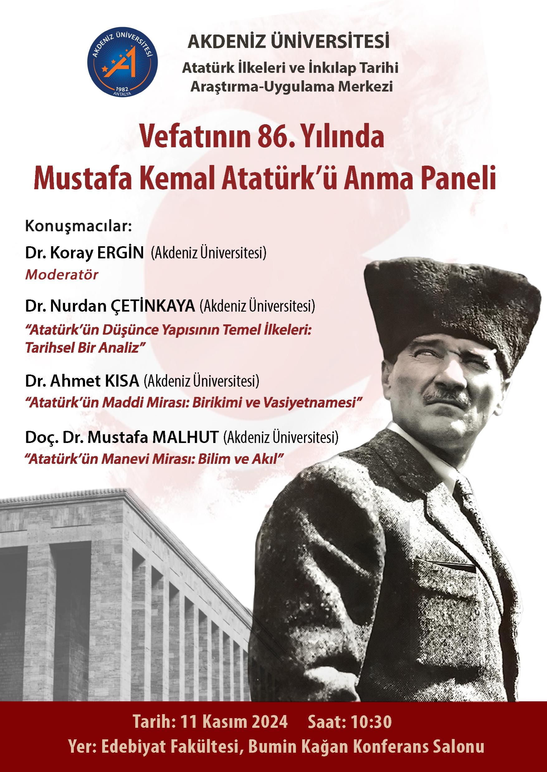 Vefatının 86. Yıl Dönümünde Mustafa Kemal Atatürk'ü Anma Paneli