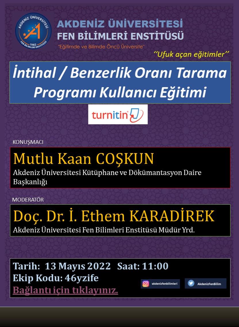 İntihal Benzerlik Oranı Tarama Programı Kullanıcı Eğitimi (Turnitin)