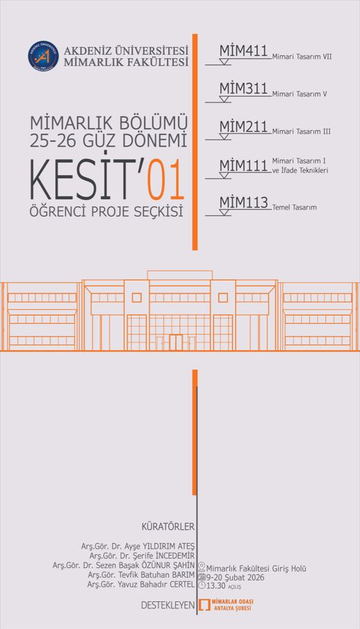 Mimarlık Bölümü 25-26 Güz Dönemi Öğrenci Proje Seçkisi - KESİT'01 Sergisi