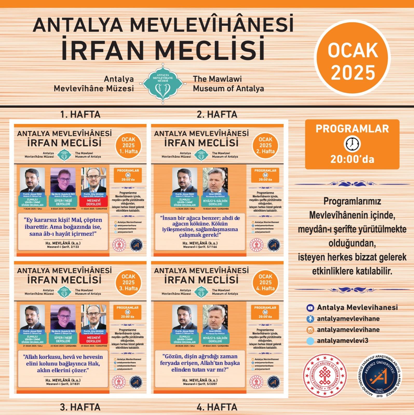 Antalya Mevlevîhânesi İrfan Meclisi Ocak Ayı Programı
