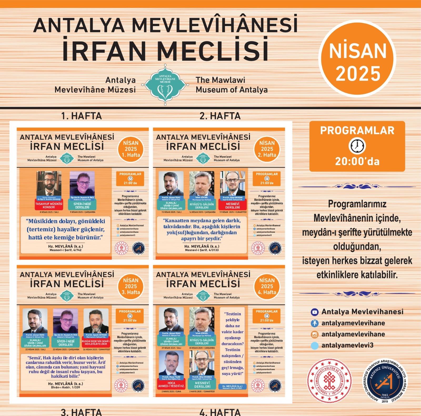 Antalya Mevlevîhânesi İrfan Meclisi Nisan Ayı Programı