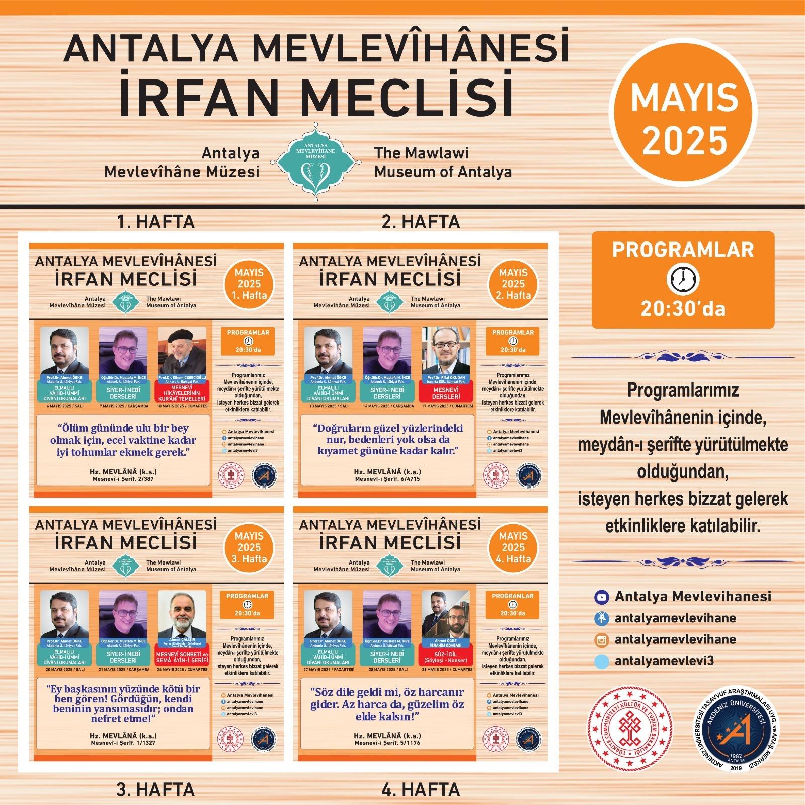 Antalya Mevlevîhânesi İrfan Meclisi Mayıs Ayı Programı