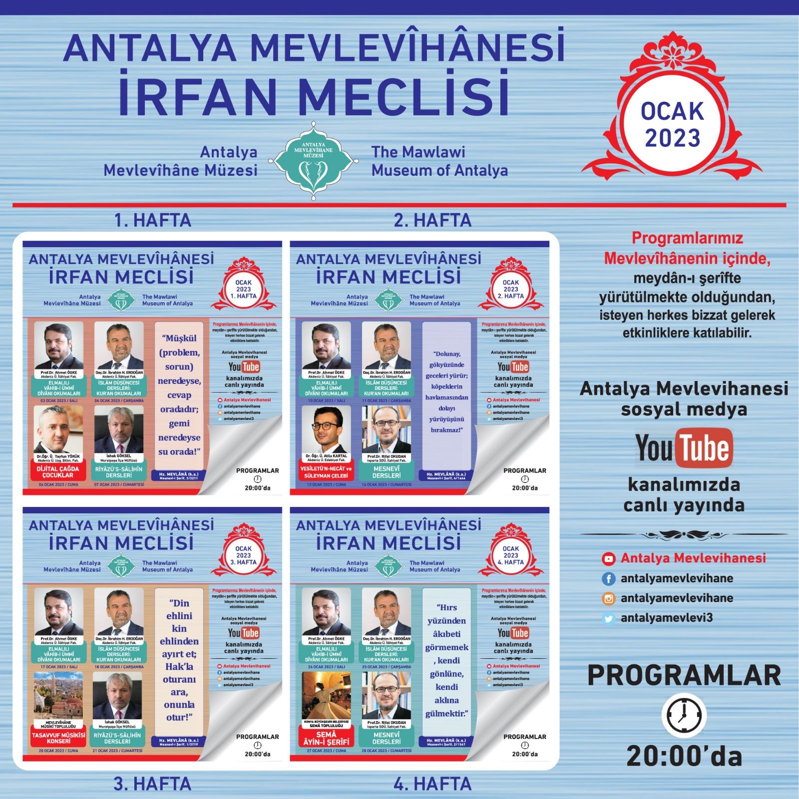 Antalya Mevlevîhânesi İrfan Meclisi Ocak Ayı Programı