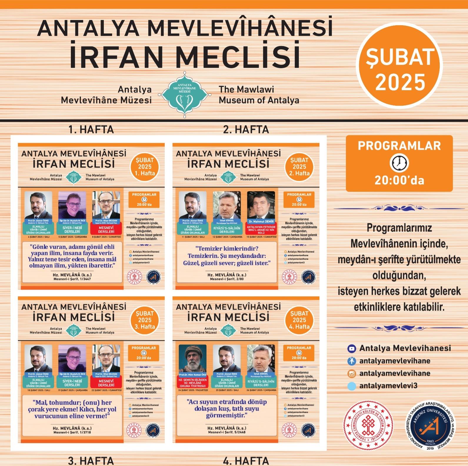 Antalya Mevlevîhânesi İrfan Meclisi Şubat Ayı Programı