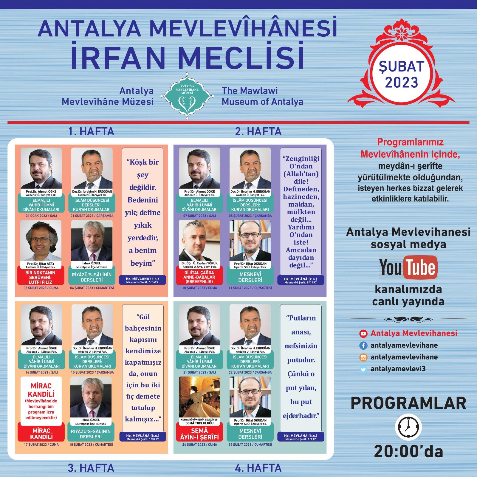 Antalya Mevlevîhânesi İrfan Meclisi Şubat Ayı Programı